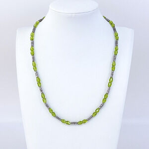 Estate Sterling Silver 925 Green Crystal Bead Necklace 18"